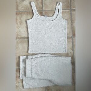 Steve Madden cream colored chenille tank / wide leg pant set pajamas lounge; XL